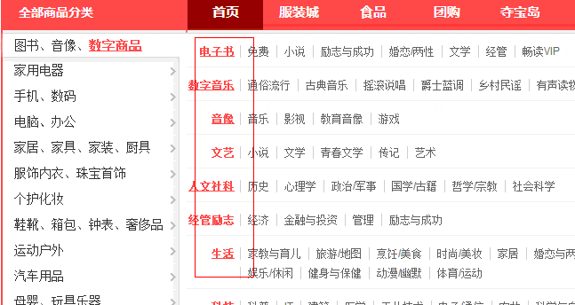 Or in the style of JD, click the main category to show different sub categories